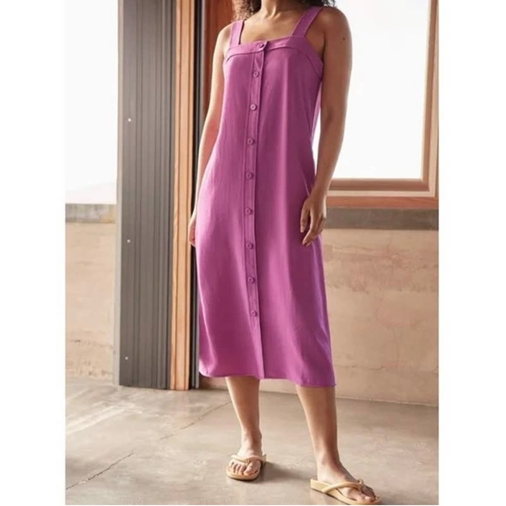 EVERLANE Midi Dress Picnic Button Down Magenta Pink Purple pockets size 8